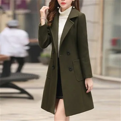 2019 New Women Overcoat Wool Coat Double Breasted High Quality Autumn Winter Jacket Elegant