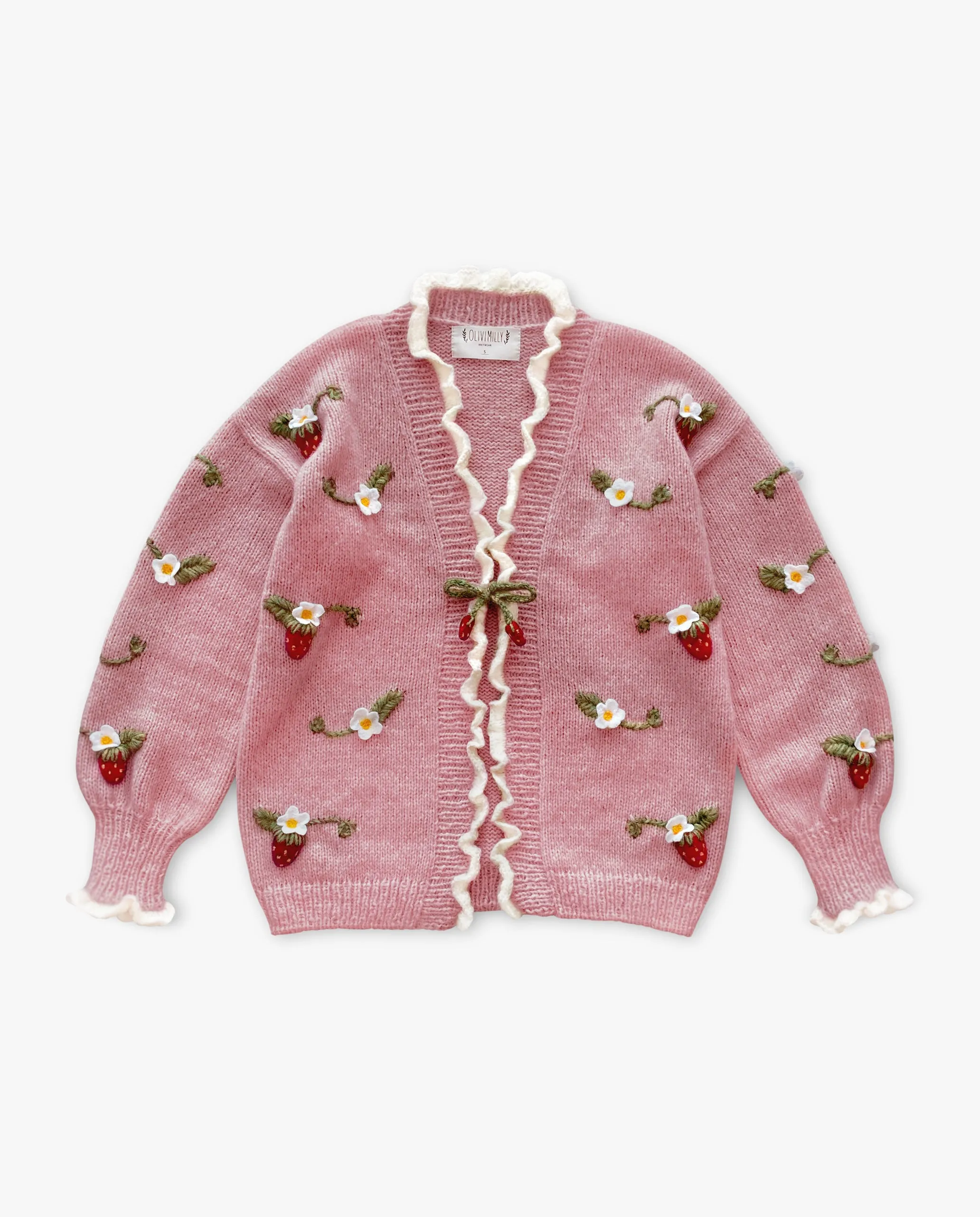 Adult Strawberries cardigan | Powder Pink