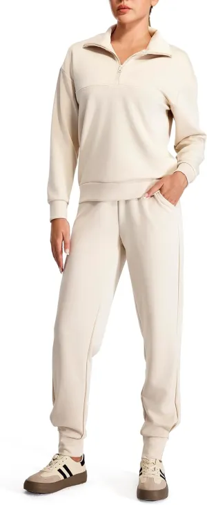 AFITNE Women's 2 Piece Outfits Sweatsuits Long Sleeve Tracksuit Casual Lapel Half Zip Sweatshirt Joggers Sweatpants Set