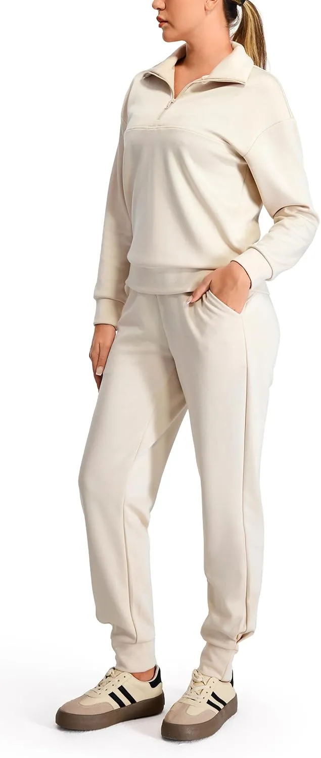 AFITNE Women's 2 Piece Outfits Sweatsuits Long Sleeve Tracksuit Casual Lapel Half Zip Sweatshirt Joggers Sweatpants Set