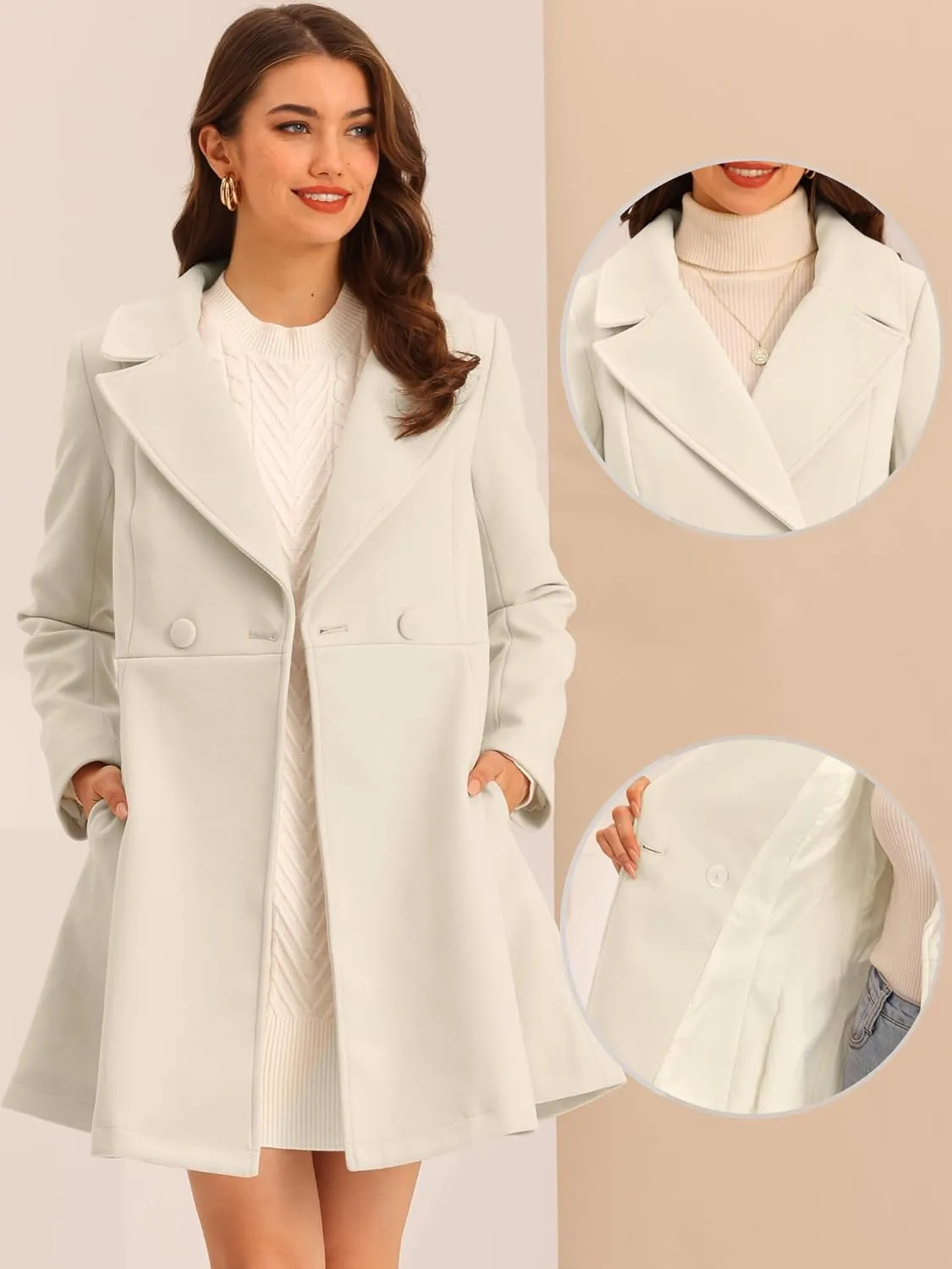 Allegra K Winter Peacoat for Women's Shawl Lapel Overcoat 2024 Single Breasted Belted Long Trench Coats