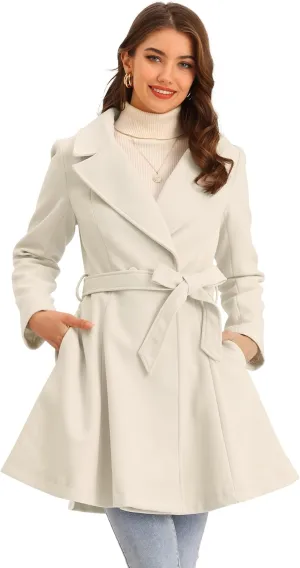 Allegra K Winter Peacoat for Women's Shawl Lapel Overcoat 2024 Single Breasted Belted Long Trench Coats