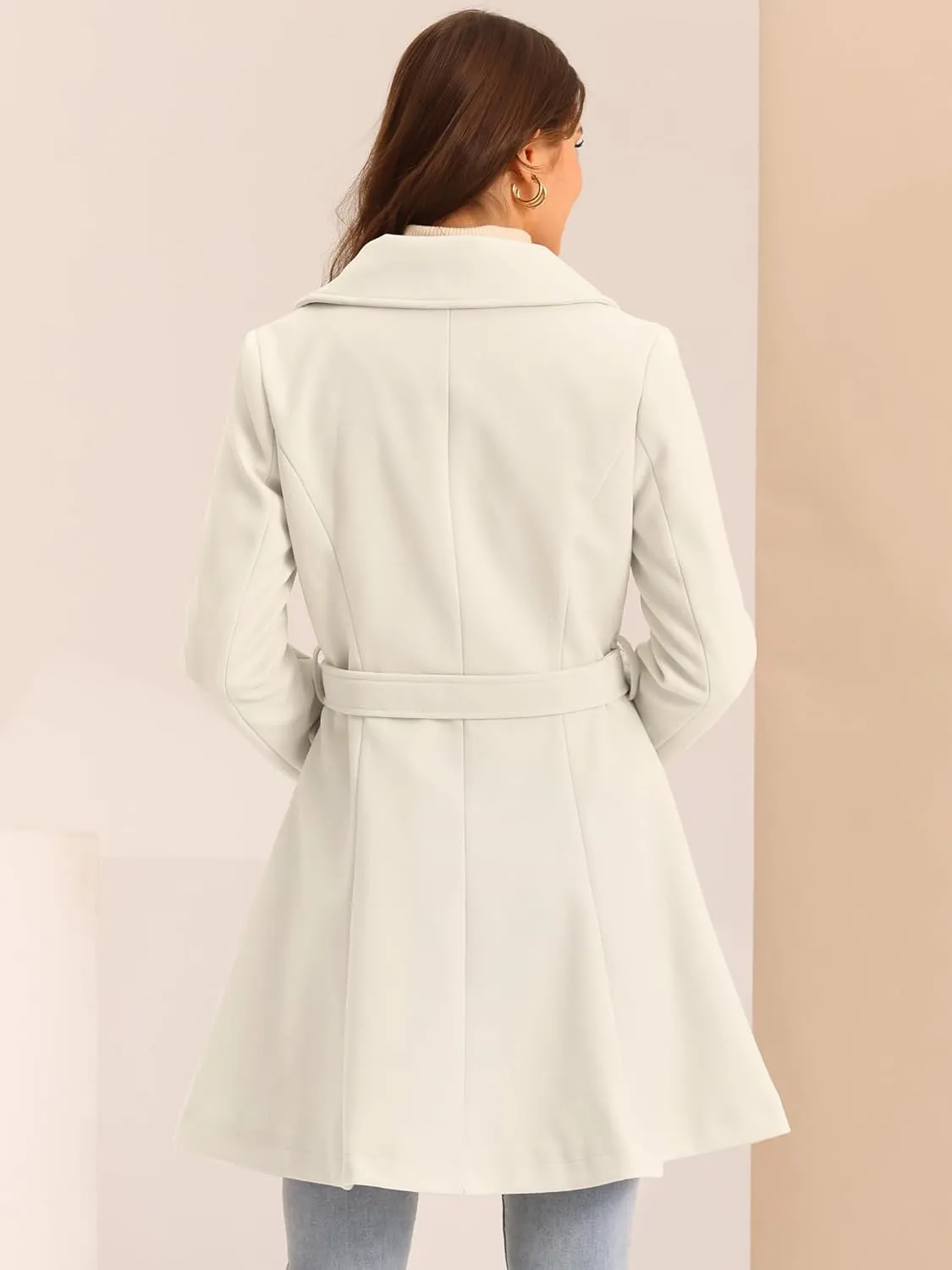 Allegra K Winter Peacoat for Women's Shawl Lapel Overcoat 2024 Single Breasted Belted Long Trench Coats