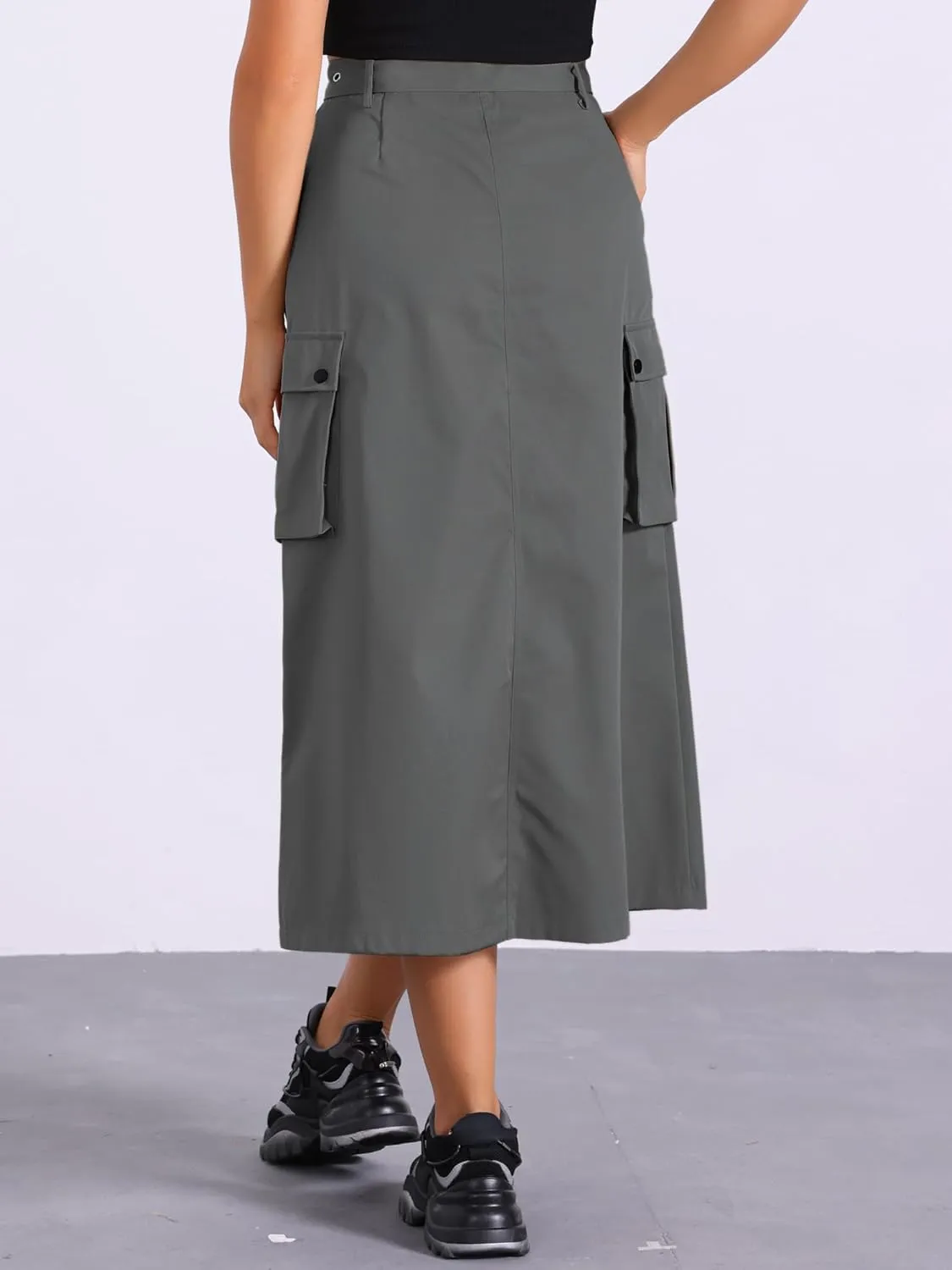Allegra K Y2K Cargo Long Skirts for Women's Trendy Belt High Waisted Vintage Streetwear Skirt with Pockets
