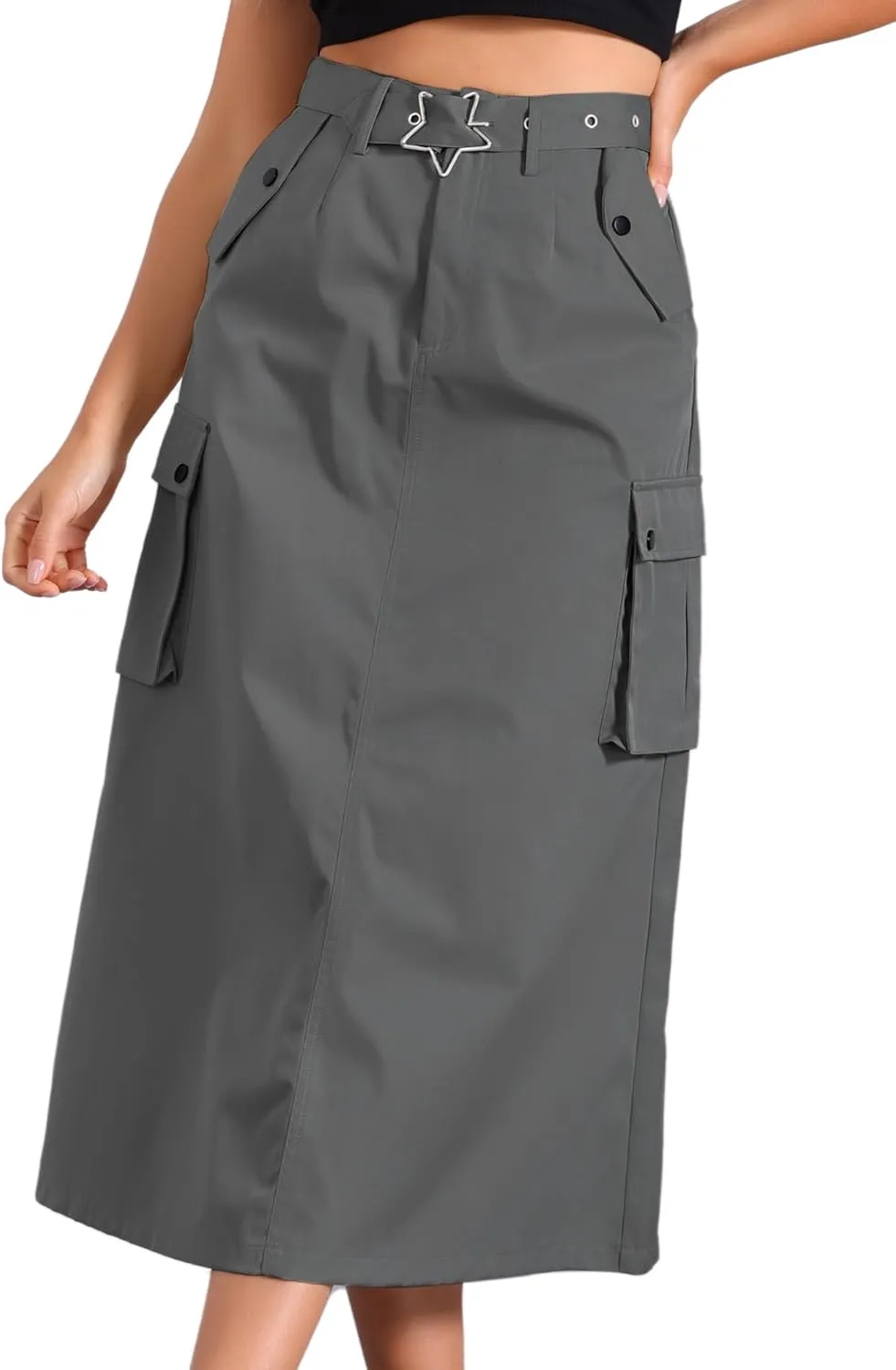 Allegra K Y2K Cargo Long Skirts for Women's Trendy Belt High Waisted Vintage Streetwear Skirt with Pockets