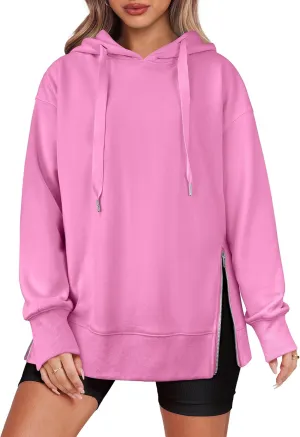 ANRABESS Women Oversized Hoodies Side Zipper Fleece Long Sweatshirts Lightweight Tunic Pullover 2025 Fall Trendy Clothes