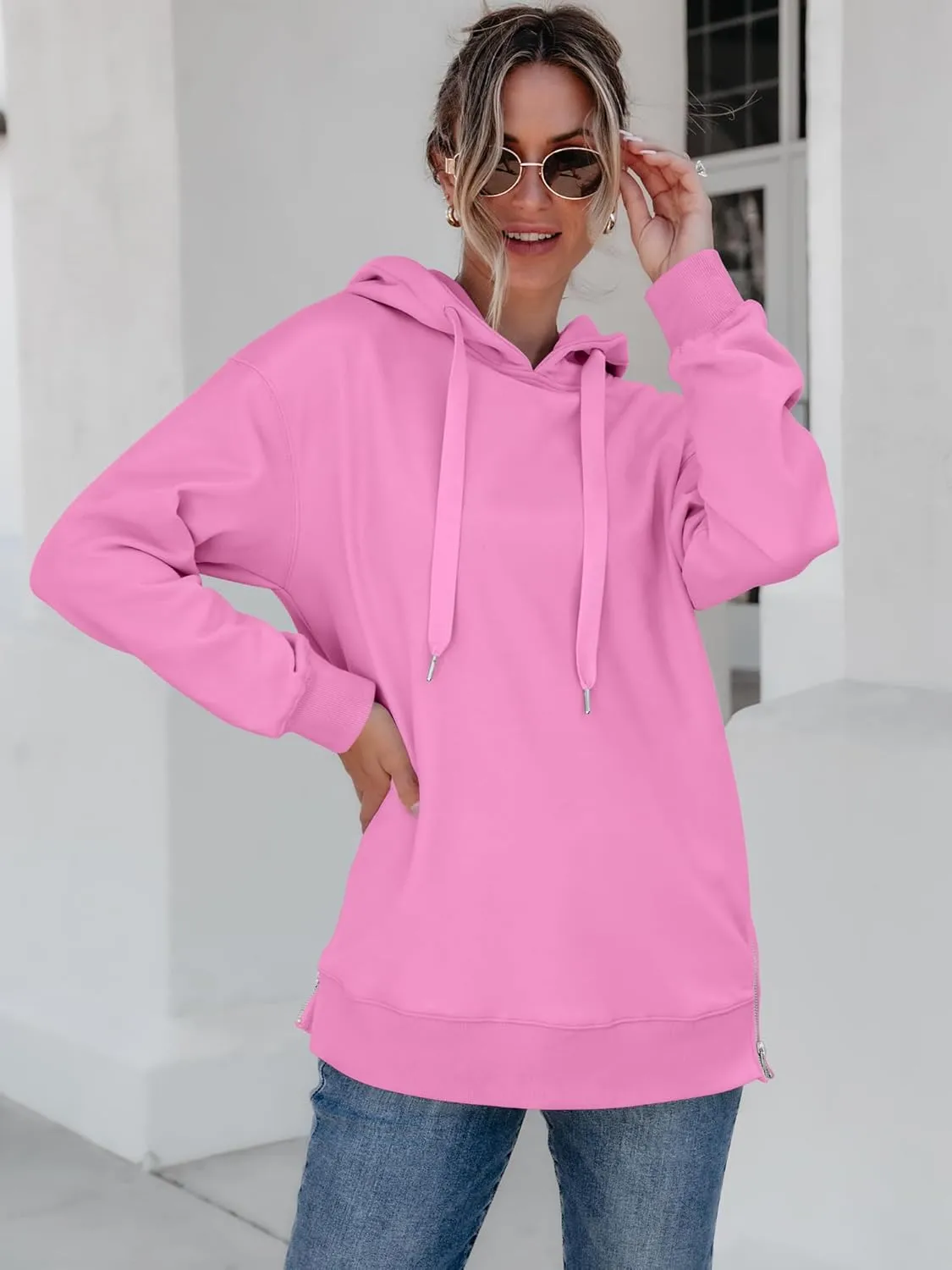 ANRABESS Women Oversized Hoodies Side Zipper Fleece Long Sweatshirts Lightweight Tunic Pullover 2025 Fall Trendy Clothes