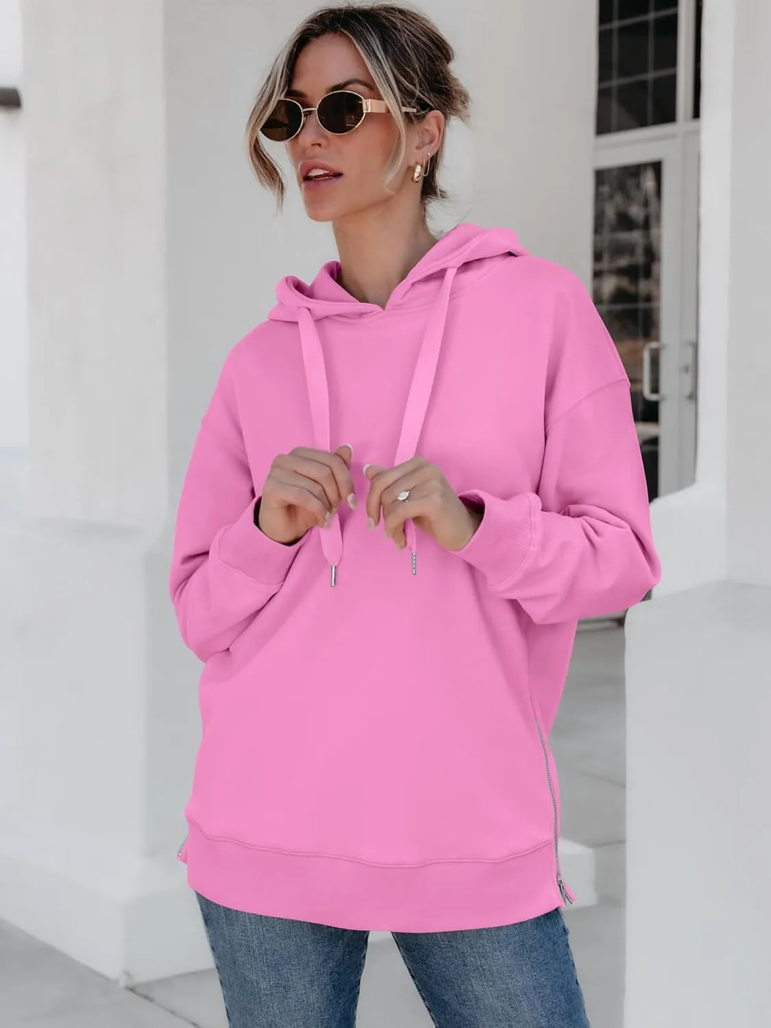 ANRABESS Women Oversized Hoodies Side Zipper Fleece Long Sweatshirts Lightweight Tunic Pullover 2025 Fall Trendy Clothes