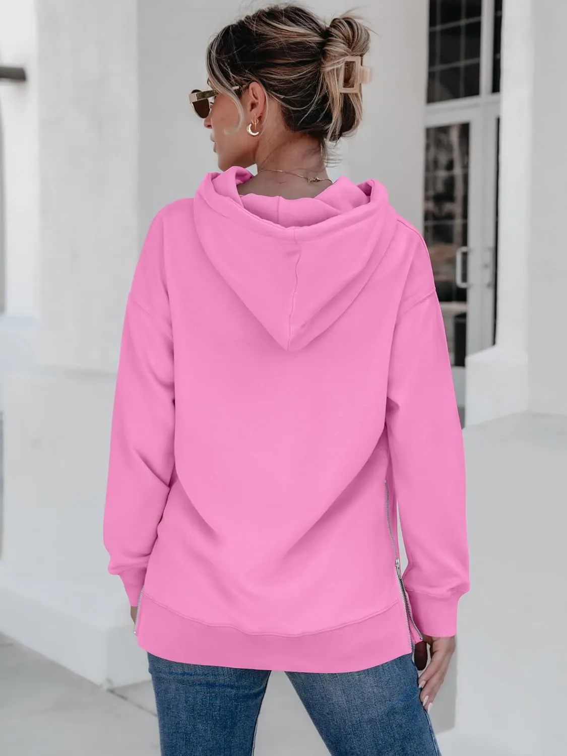 ANRABESS Women Oversized Hoodies Side Zipper Fleece Long Sweatshirts Lightweight Tunic Pullover 2025 Fall Trendy Clothes