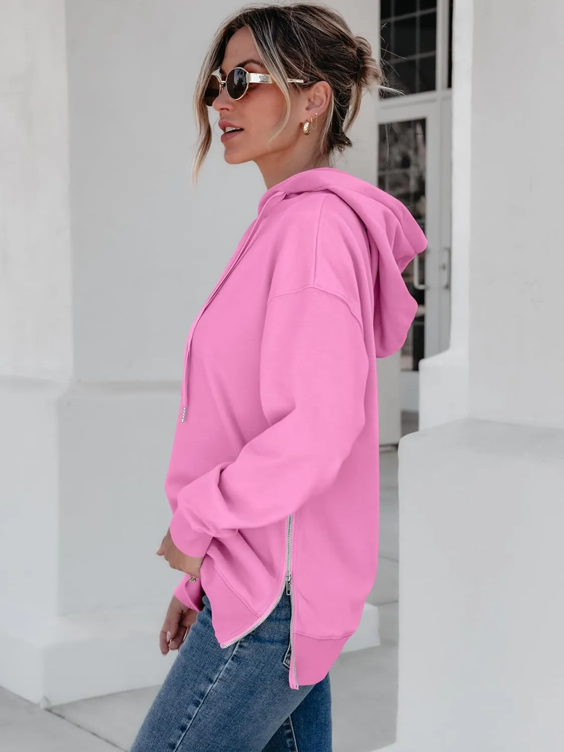 ANRABESS Women Oversized Hoodies Side Zipper Fleece Long Sweatshirts Lightweight Tunic Pullover 2025 Fall Trendy Clothes