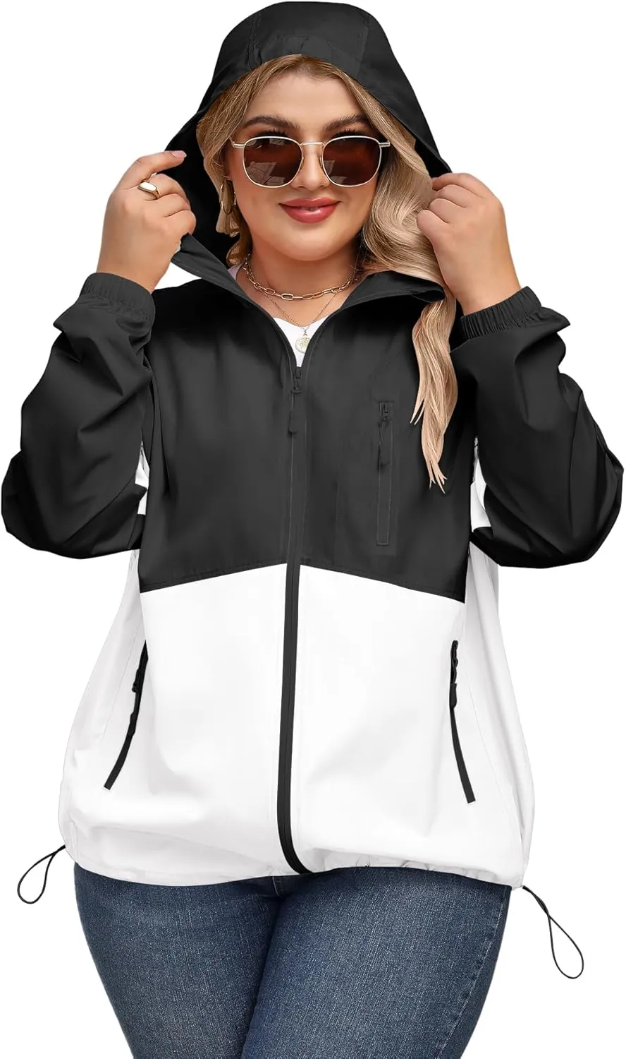 Avoogue Plus Size Womens Rain Jacket with Hood Waterproof Raincoats Lightweight Packable Outdoor Trench Coat XL-5XL
