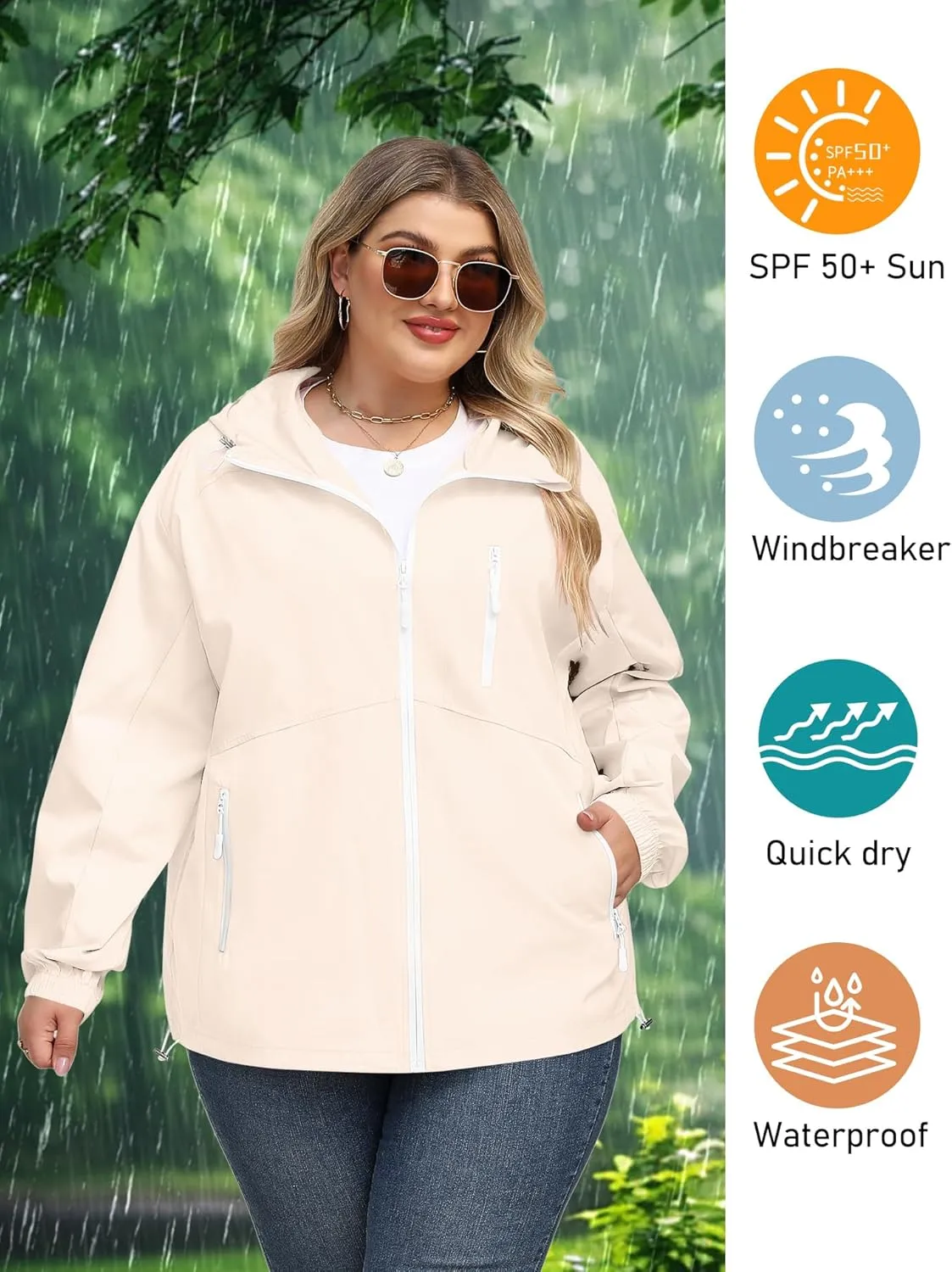 Avoogue Plus Size Womens Rain Jacket with Hood Waterproof Raincoats Lightweight Packable Outdoor Trench Coat XL-5XL
