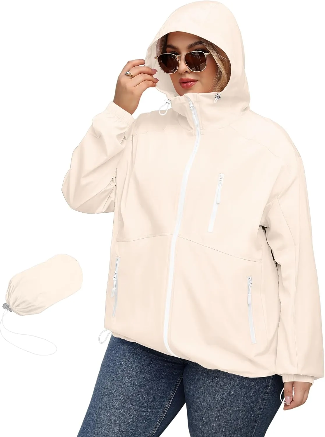 Avoogue Plus Size Womens Rain Jacket with Hood Waterproof Raincoats Lightweight Packable Outdoor Trench Coat XL-5XL