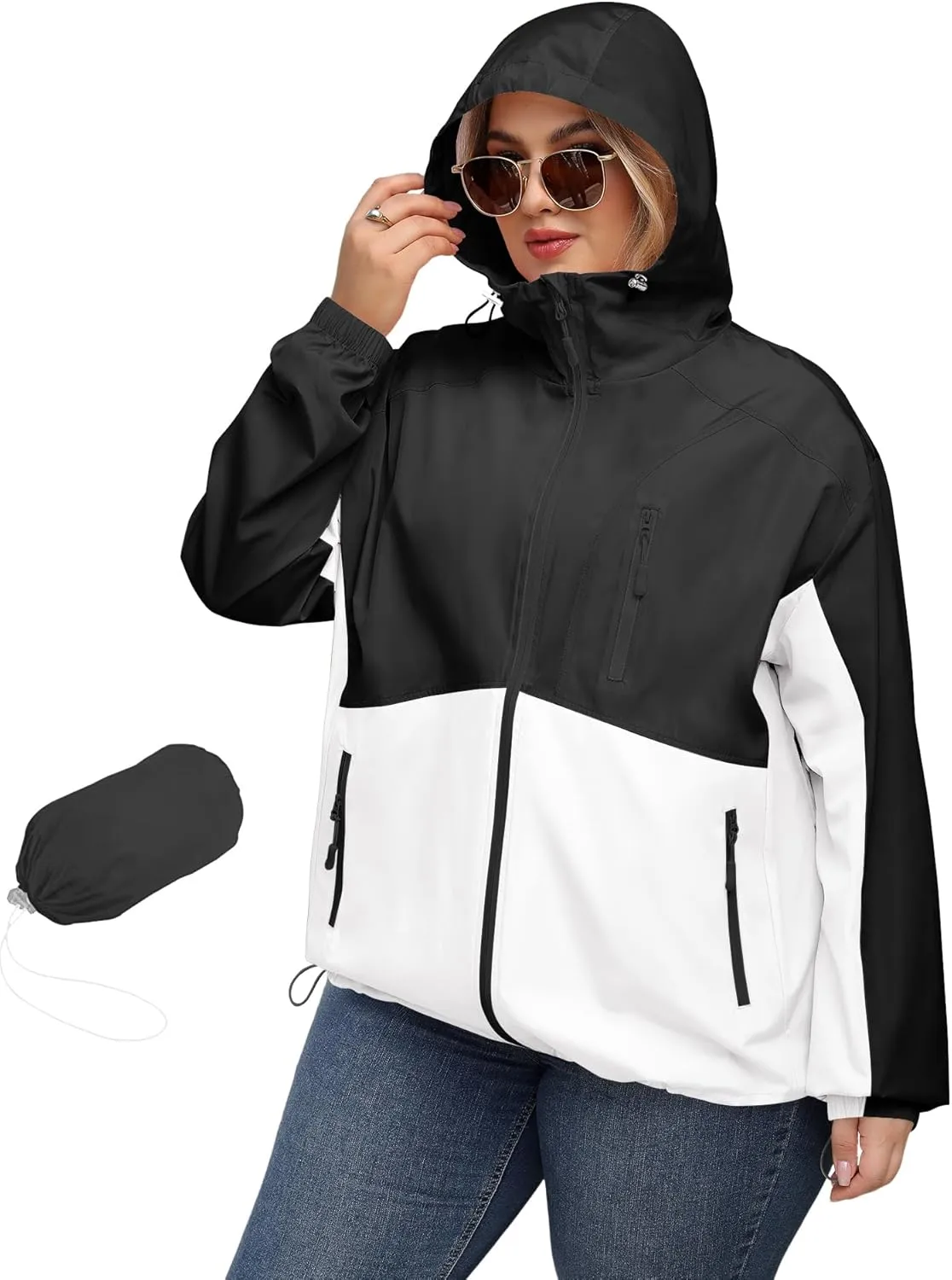 Avoogue Plus Size Womens Rain Jacket with Hood Waterproof Raincoats Lightweight Packable Outdoor Trench Coat XL-5XL