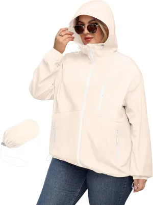 Avoogue Plus Size Womens Rain Jacket with Hood Waterproof Raincoats Lightweight Packable Outdoor Trench Coat XL-5XL