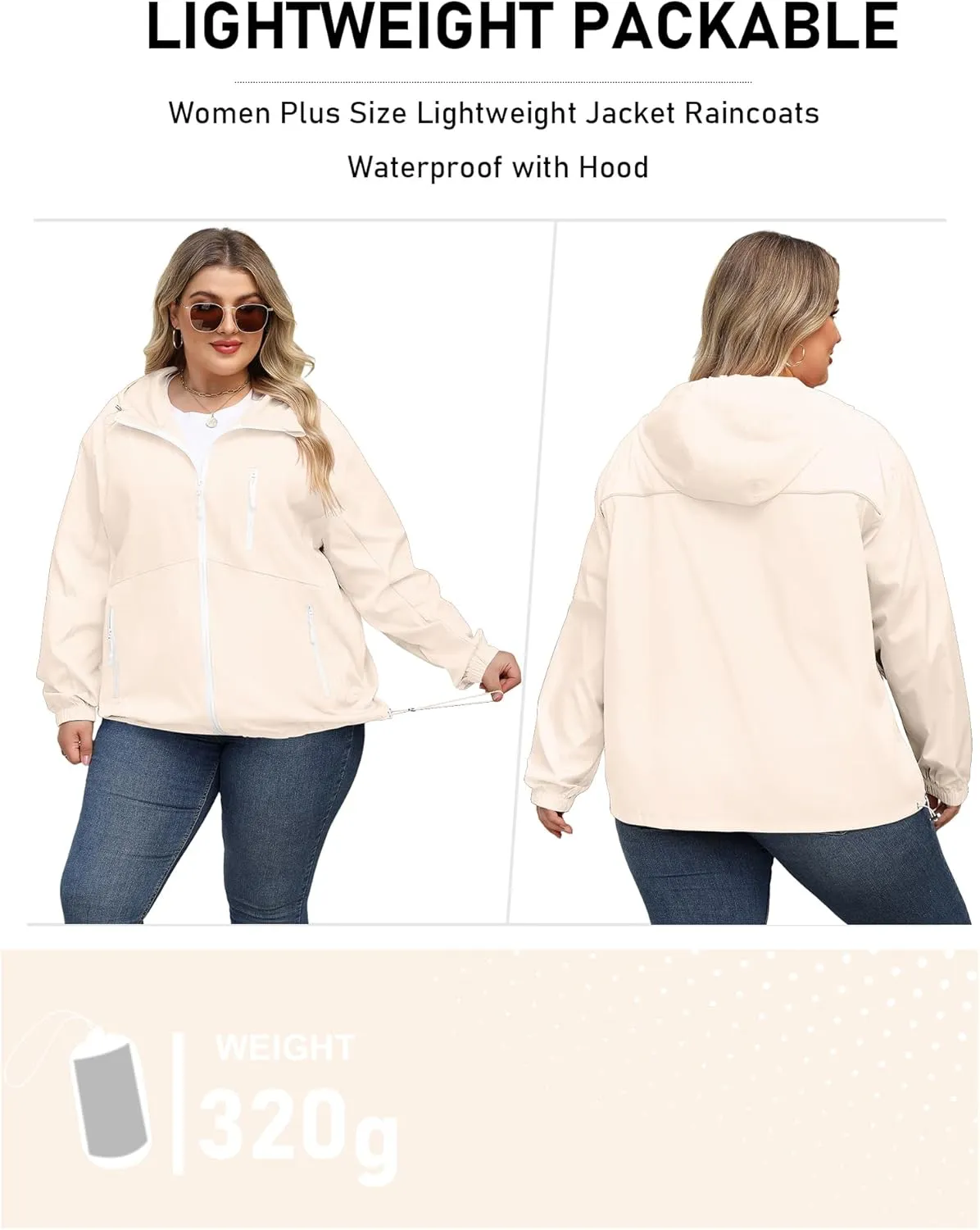 Avoogue Plus Size Womens Rain Jacket with Hood Waterproof Raincoats Lightweight Packable Outdoor Trench Coat XL-5XL
