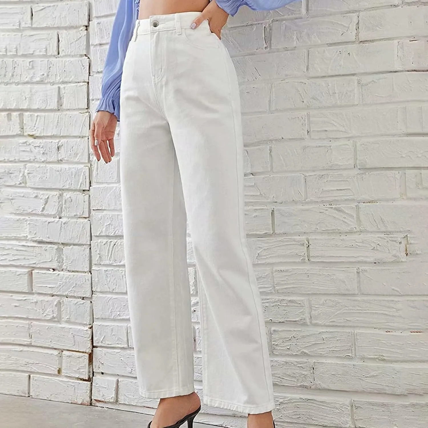 Baggy Pants for Women 2025 Trendy Soild Color Stretchy Wide Leg Jeans y2k Plus Size High Waisted Trousers with Pockets