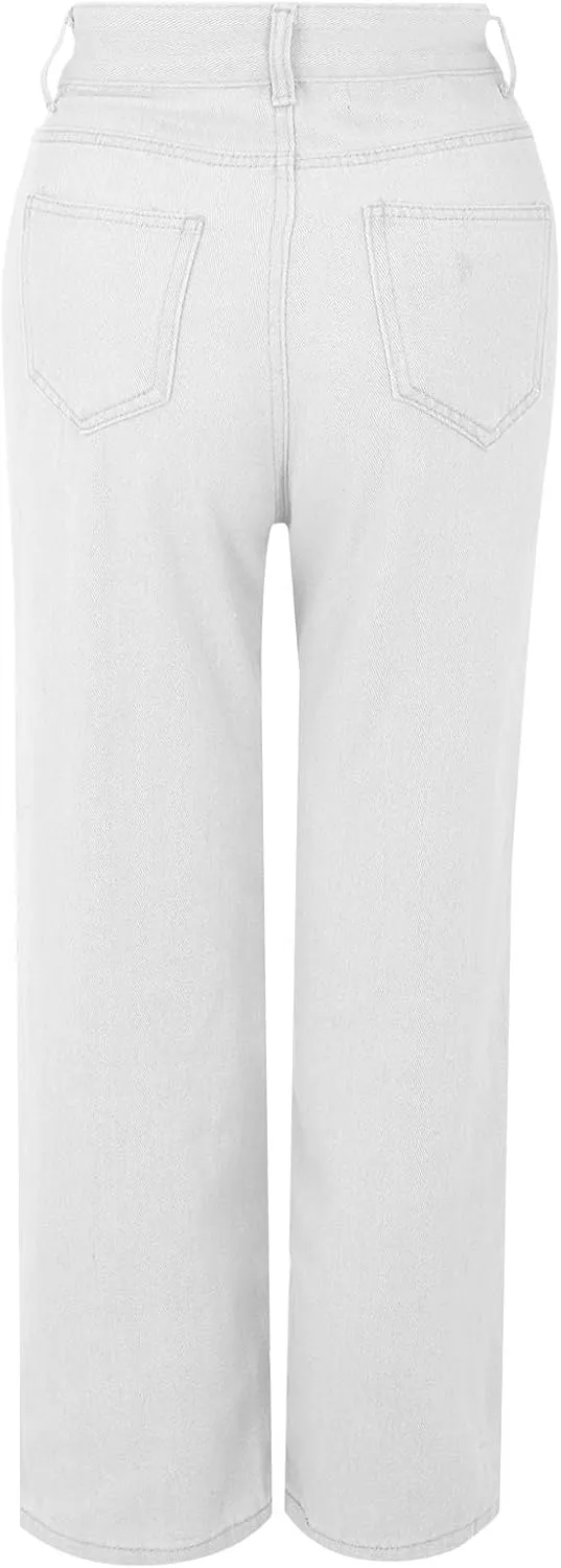 Baggy Pants for Women 2025 Trendy Soild Color Stretchy Wide Leg Jeans y2k Plus Size High Waisted Trousers with Pockets