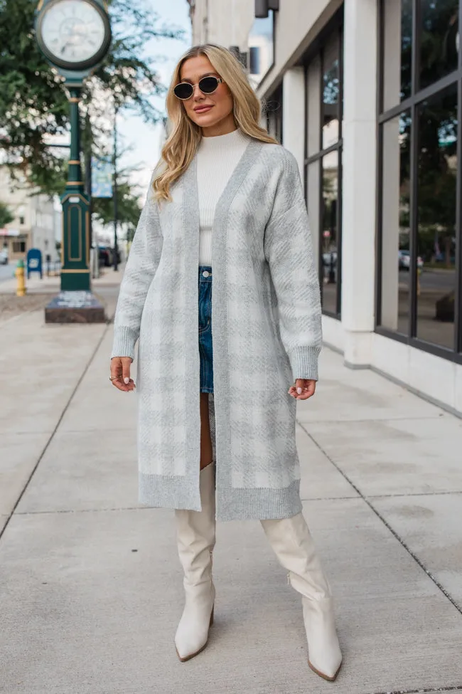 Be The First Grey Plaid Long Cardigan SALE