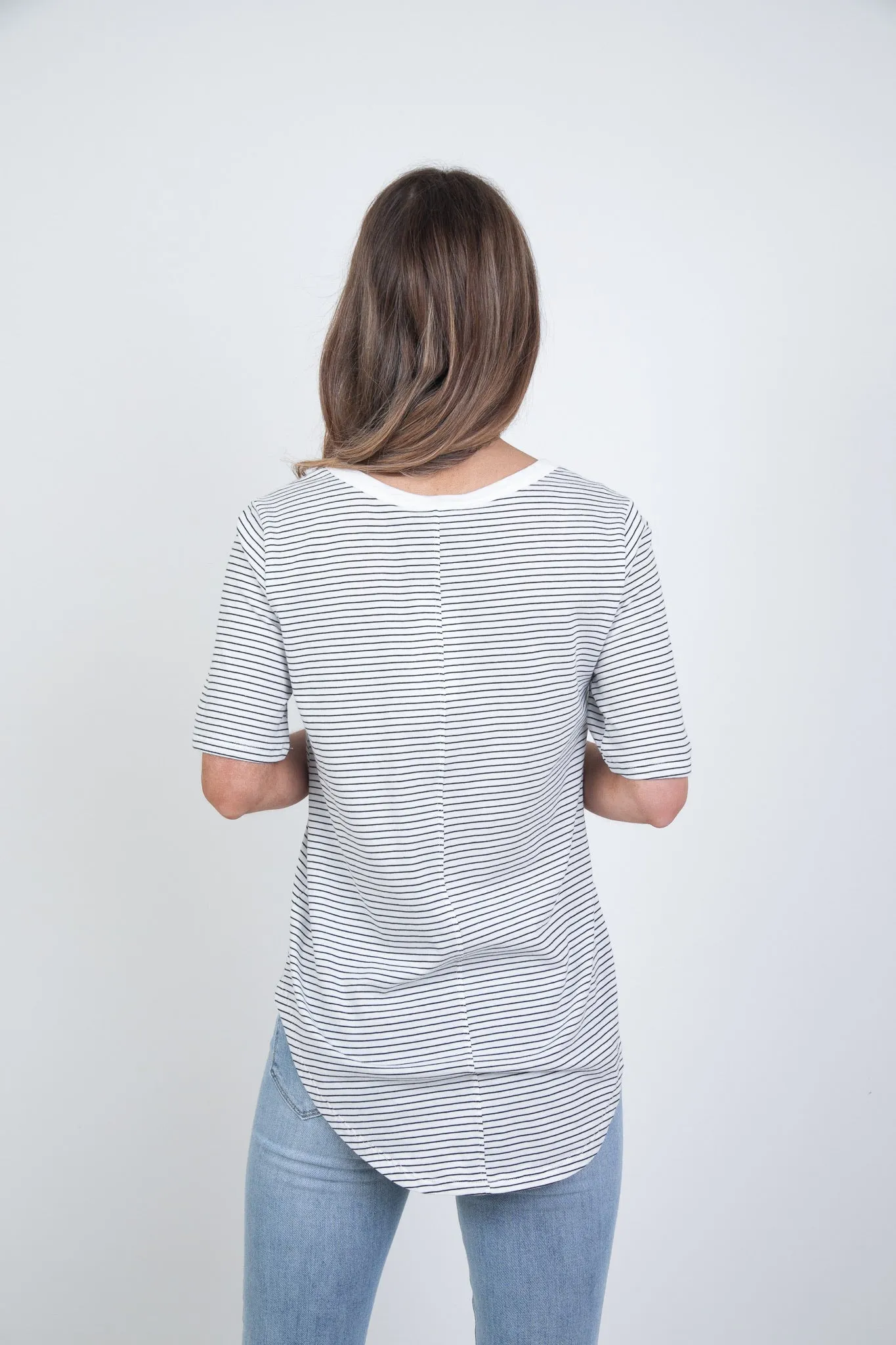 'BETTY BASICS' ARIANA TEE - WHITE/ BLACK STRIPE