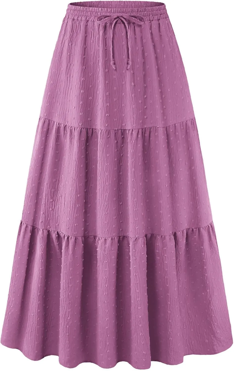 BLEVONH Women's Fall Boho High Waist Flowy Maxi Skirt Ruffle Tiered Swiss Dot Casual Long Skirts and Pockets