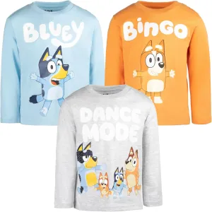 Bluey 3 Pack Long Sleeve T-Shirts Toddler to Big Kid Sizes (2T - 10-12)