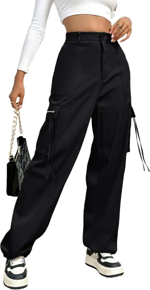 BMJL Womens Cargo Pants High Waisted Parachute Pants Y2k Baggy Wide Leg Streetwear with Pockets