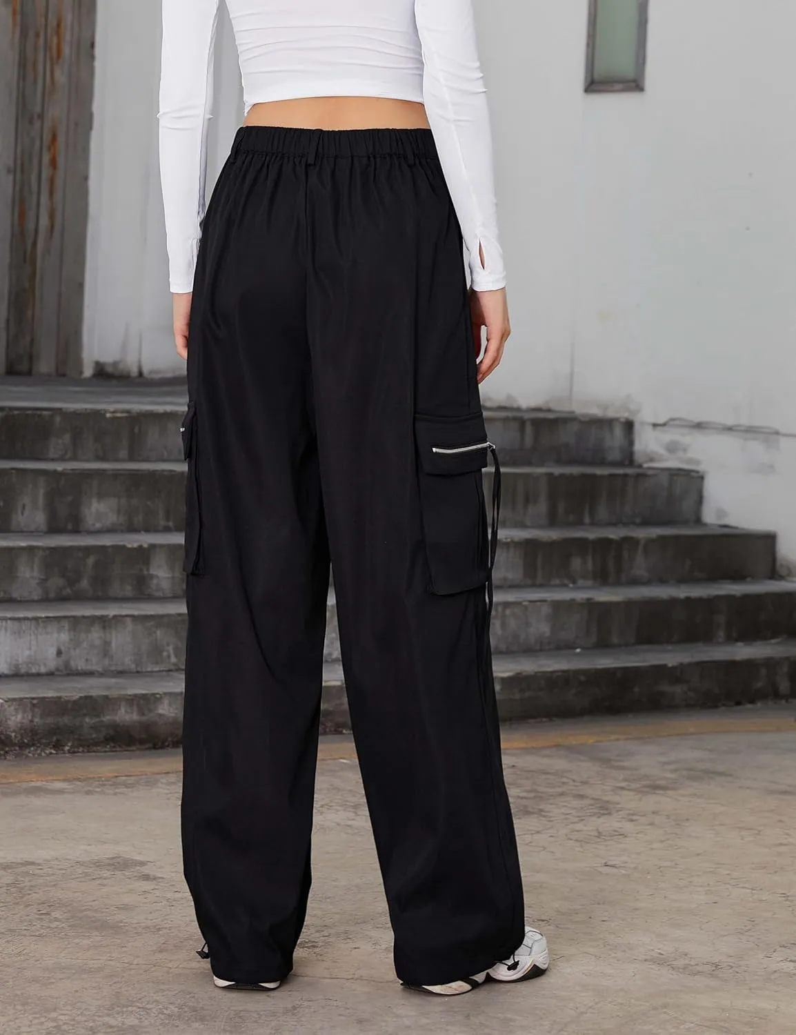 BMJL Womens Cargo Pants High Waisted Parachute Pants Y2k Baggy Wide Leg Streetwear with Pockets