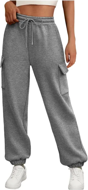 Cargo Sweatpants for Teen Girls Cinch Bottom Baggy Trousers High Waisted Soft with Pockets Lounge Pants Joggers Comfy