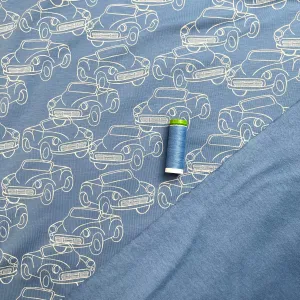 Cars in Blue Peach Soft Cotton Sweat-shirting Fabric