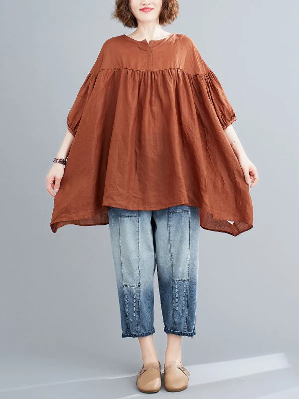 Casual Loose Split-Joint Batwing Sleeves V-Neck Shirts Top