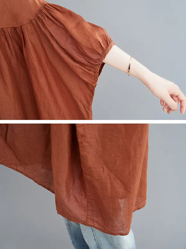Casual Loose Split-Joint Batwing Sleeves V-Neck Shirts Top