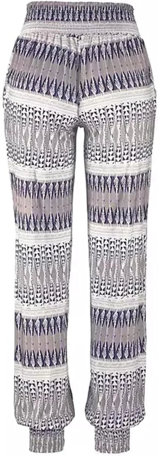 Casual Women's High Waist Printed Pants Loose Easy Trousers Boho Summer Beach Pants with Pockets