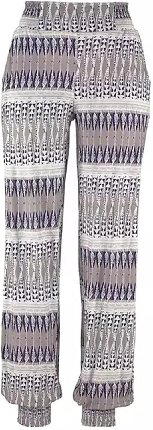 Casual Women's High Waist Printed Pants Loose Easy Trousers Boho Summer Beach Pants with Pockets