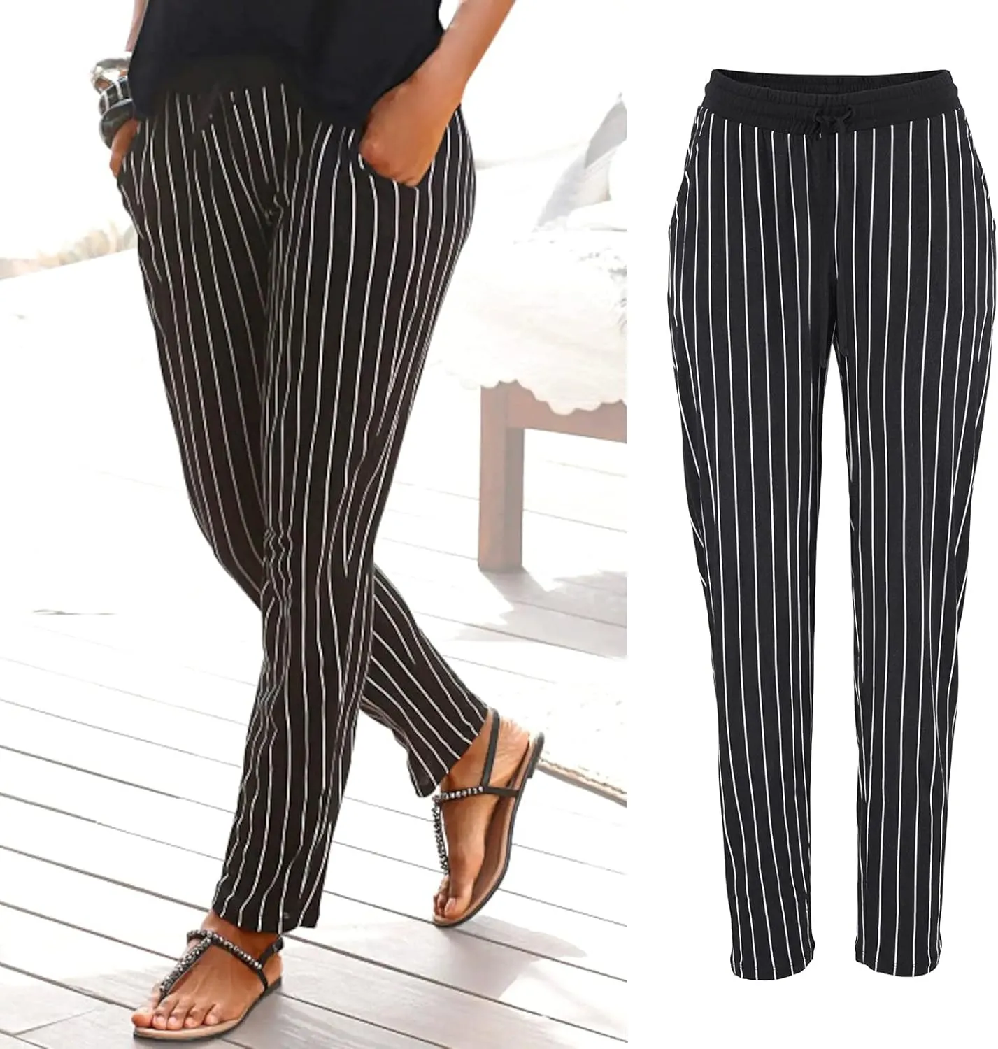 Casual Women's High Waist Printed Pants Loose Easy Trousers Boho Summer Beach Pants with Pockets