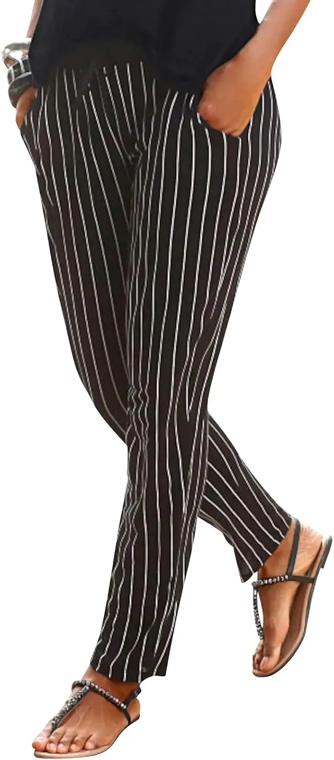 Casual Women's High Waist Printed Pants Loose Easy Trousers Boho Summer Beach Pants with Pockets