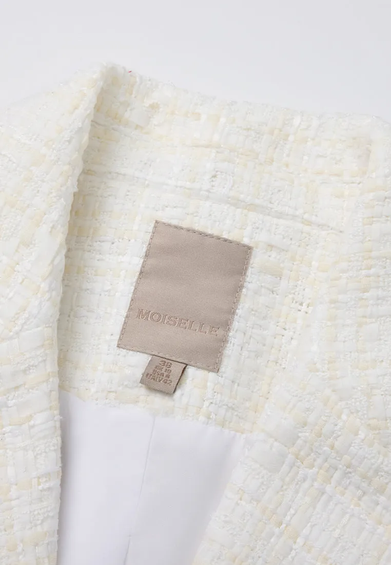 Checked Tweed Crystal and Pearl Embellished Coat