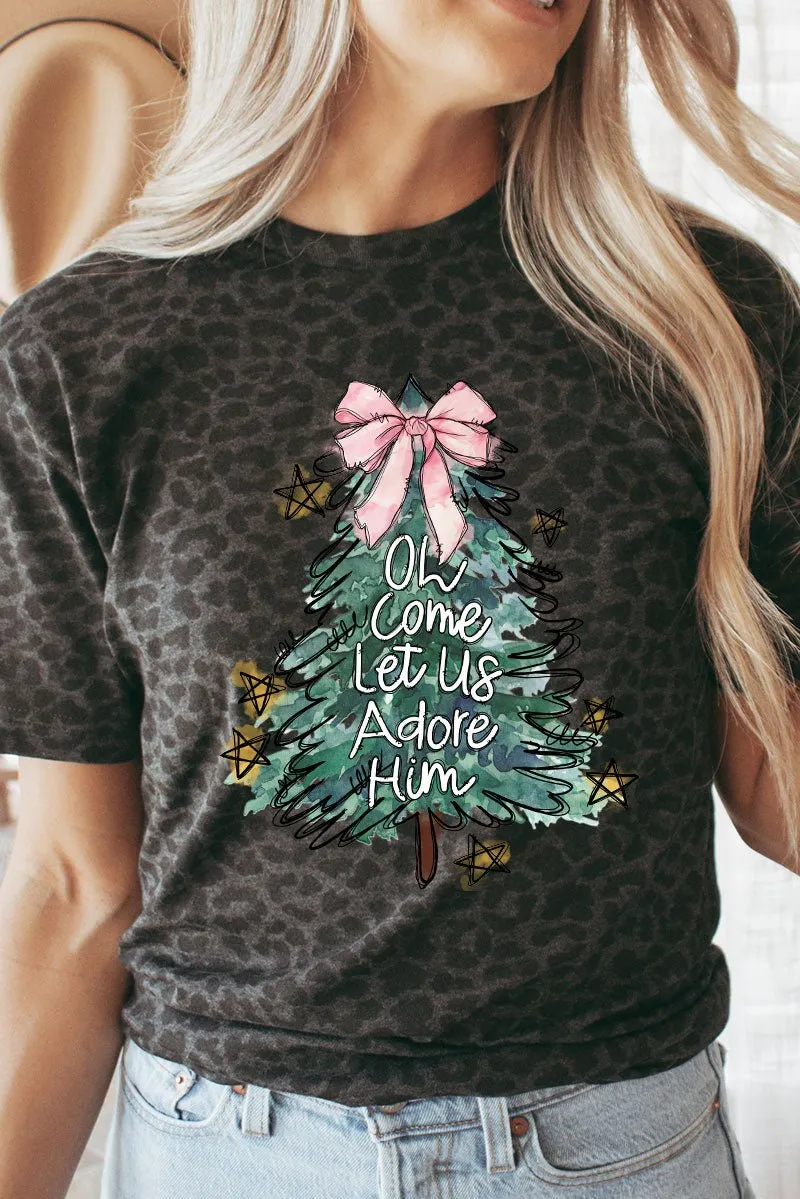 Christmas Tree Let Us Adore Him Fine Jersey Tee