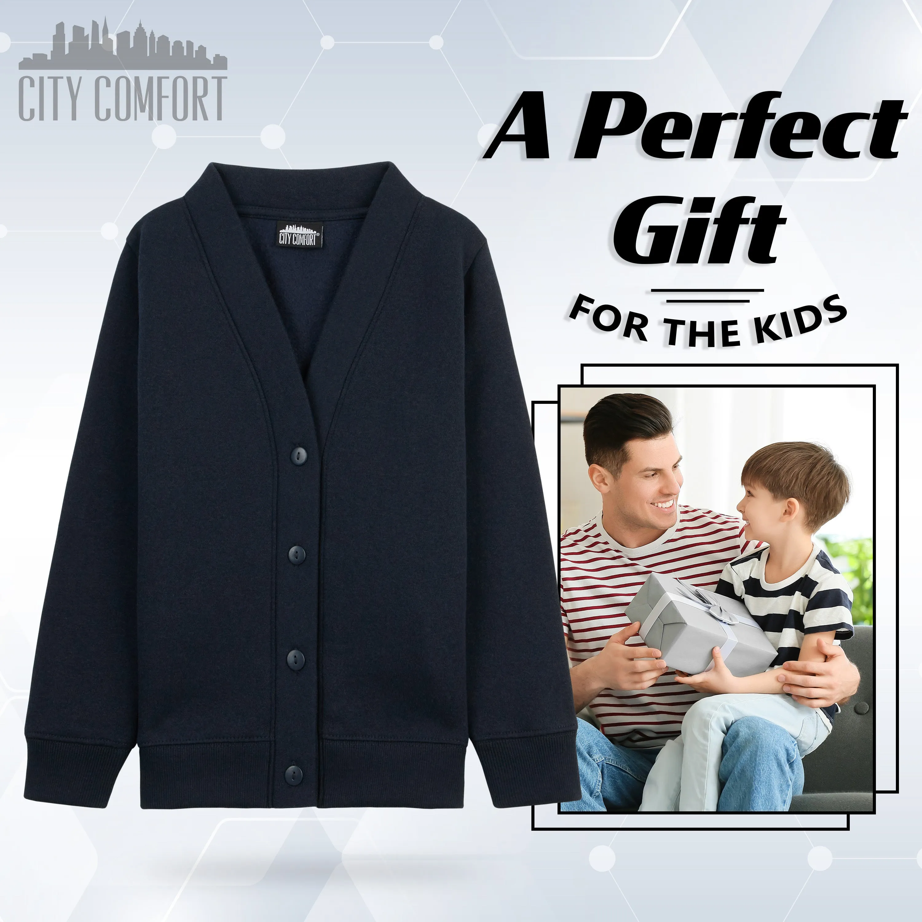 CityComfort Cardigan for Girls and Boys, 1 Pack - Plain Button Down Cardigan