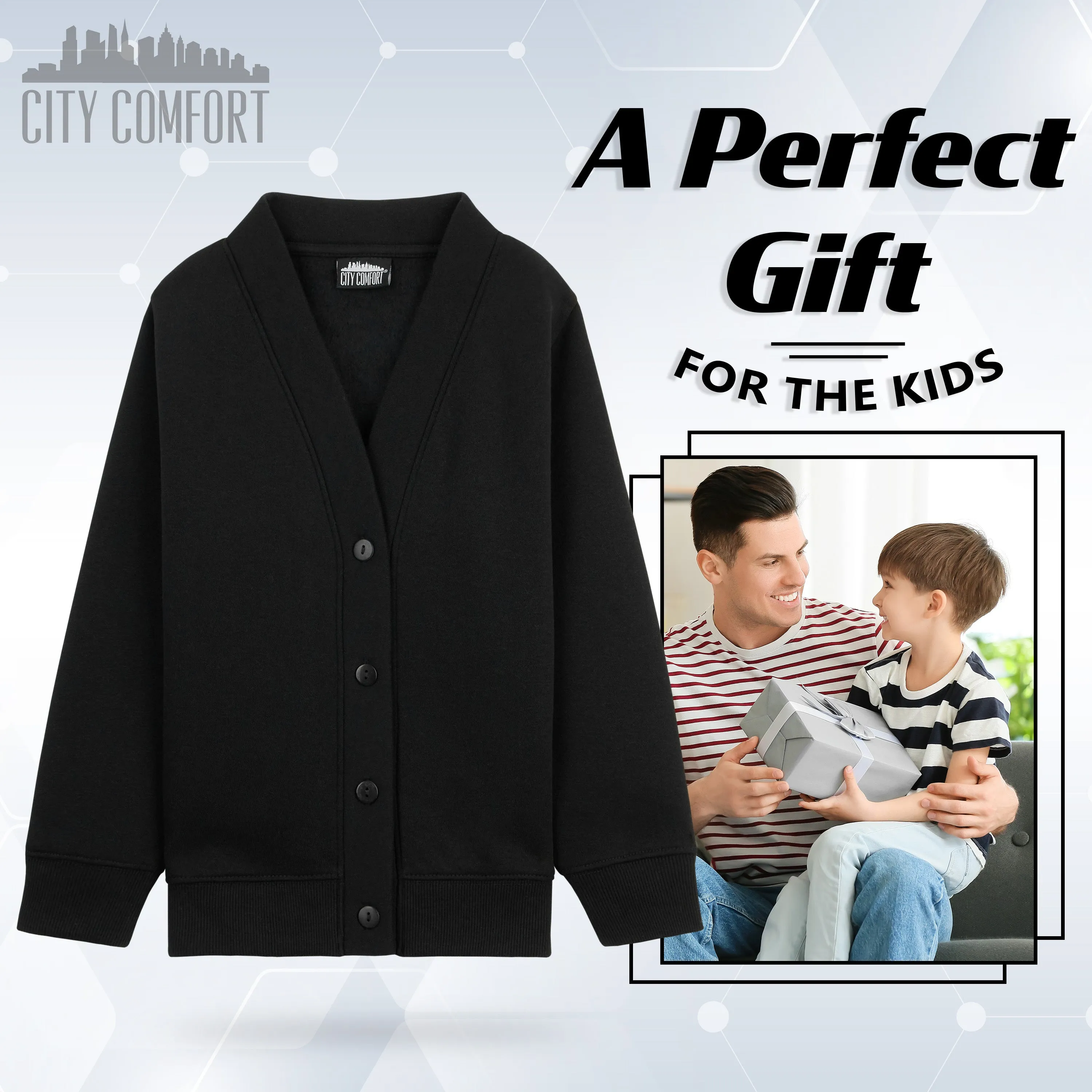 CityComfort Cardigan for Girls and Boys, 1 Pack - Plain Button Down Cardigan