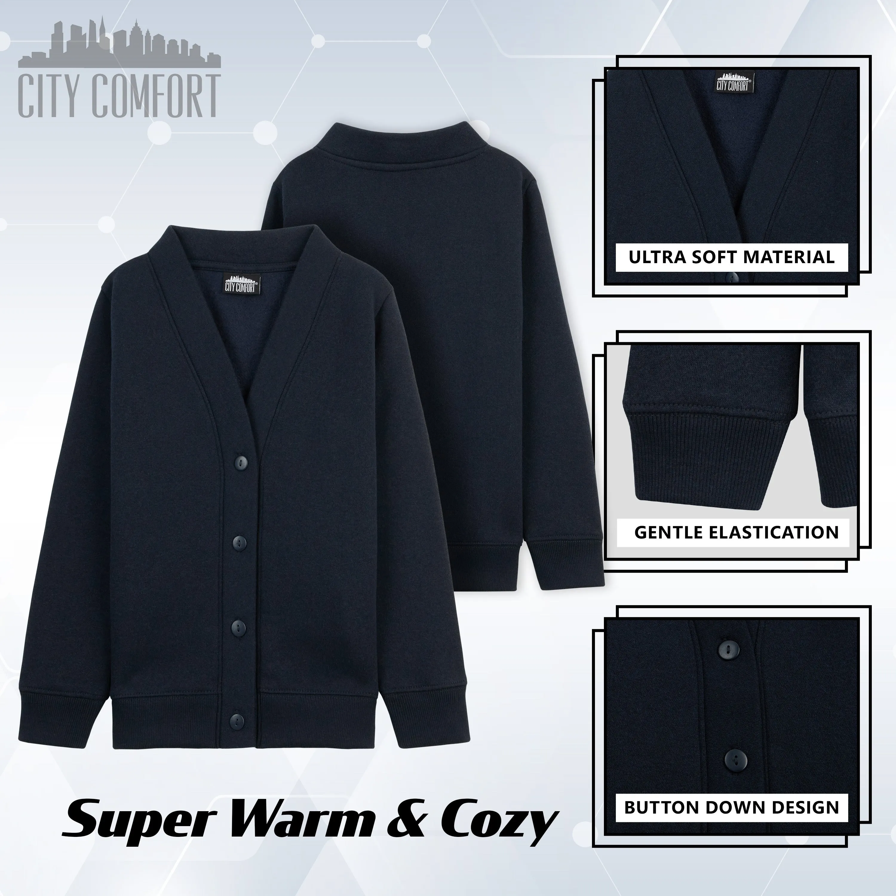 CityComfort Cardigan for Girls and Boys, 1 Pack - Plain Button Down Cardigan
