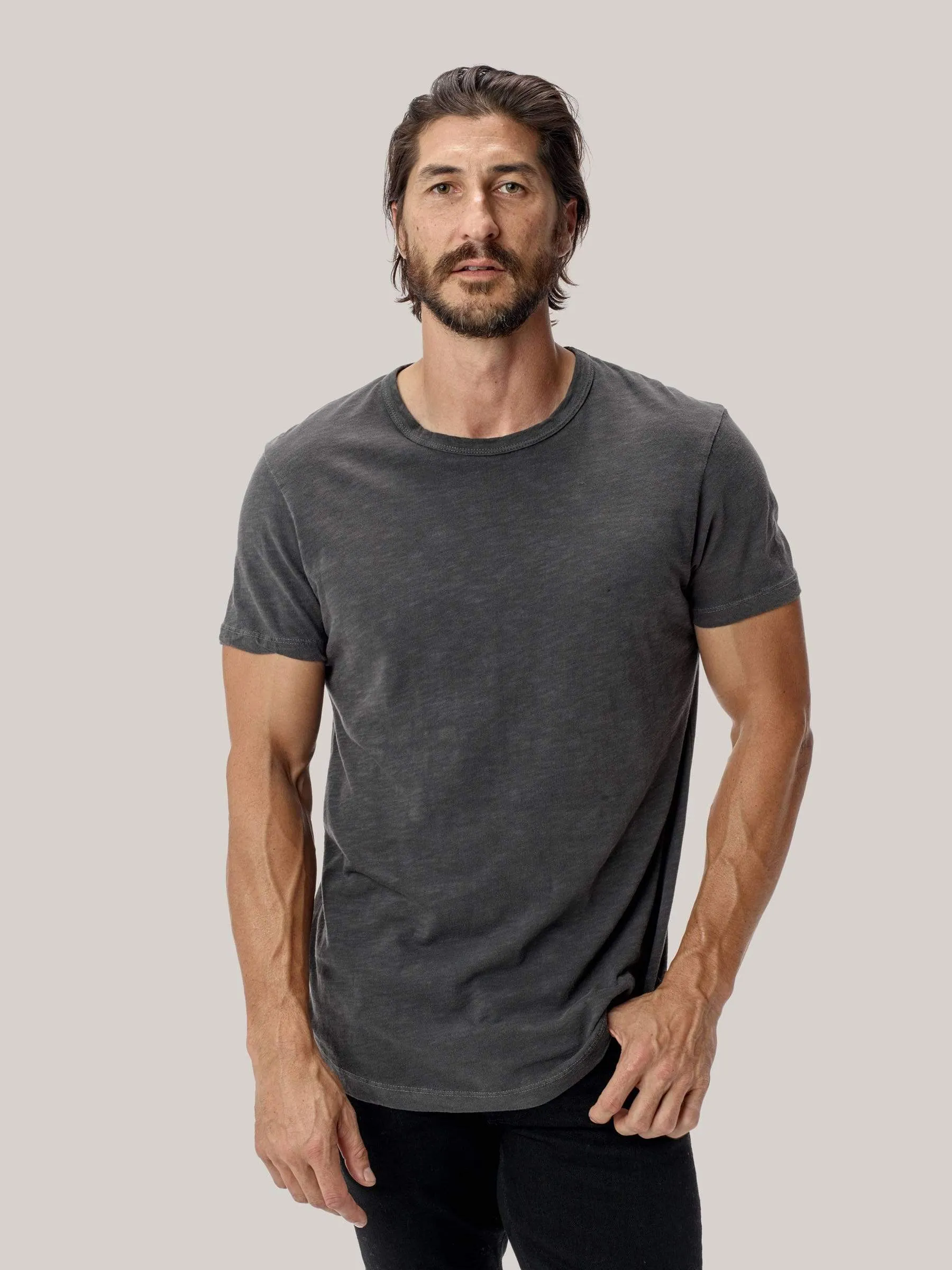 Coal Slub Curved Hem Tee