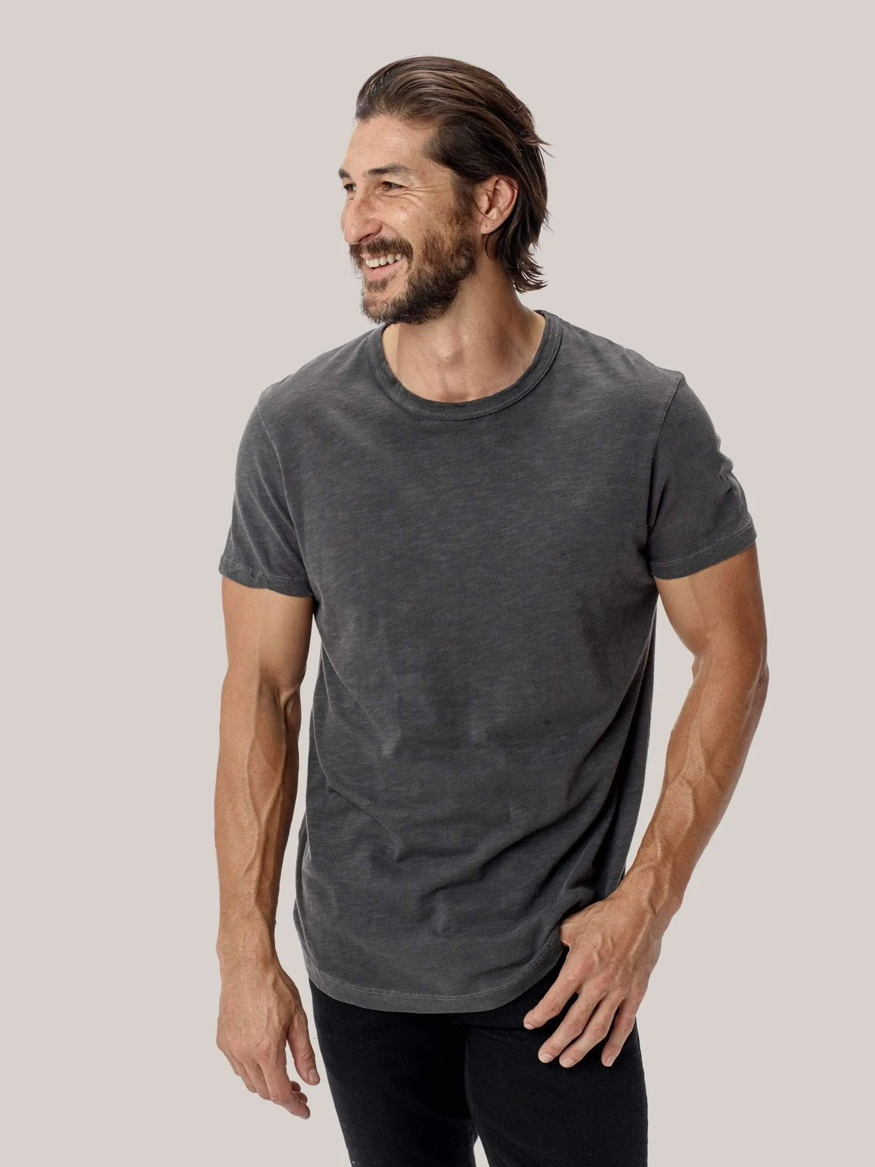 Coal Slub Curved Hem Tee
