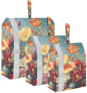 Colorful Flowers Blossom Packing Cubes Set of 3, Lightweight Travel Luggage Organizers Foldable Bags for Easy Packing and Organization