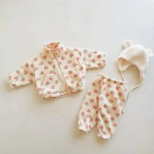 Cozy Floral Fleece Tracksuit for Girls - Kids Sizes 6M-4Y