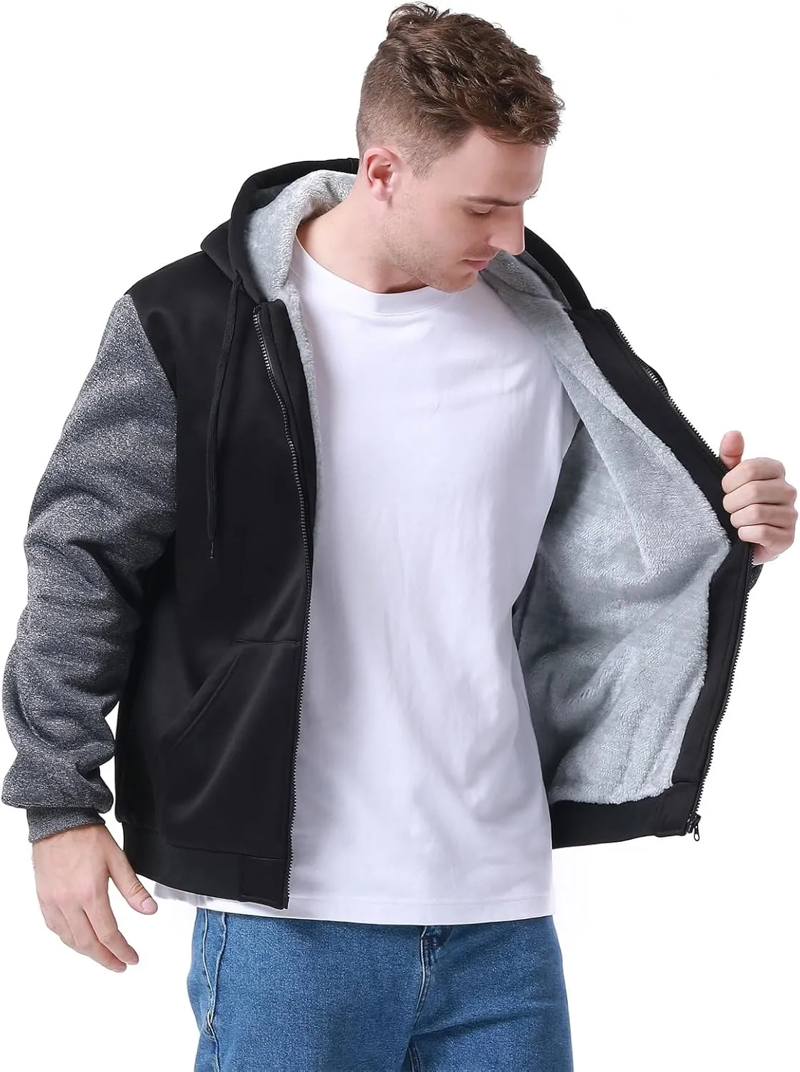 disi Men's Zip Up Hoodie Heavyweight Winter Sweatshirt Fleece Sherpa Lined Warm Jacket