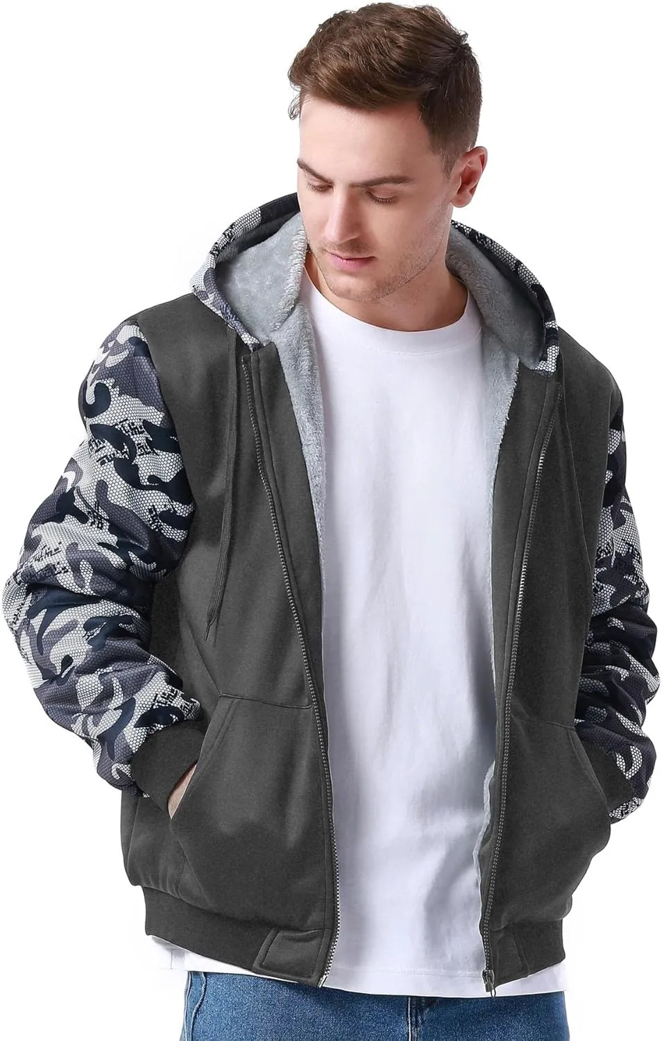 disi Men's Zip Up Hoodie Heavyweight Winter Sweatshirt Fleece Sherpa Lined Warm Jacket