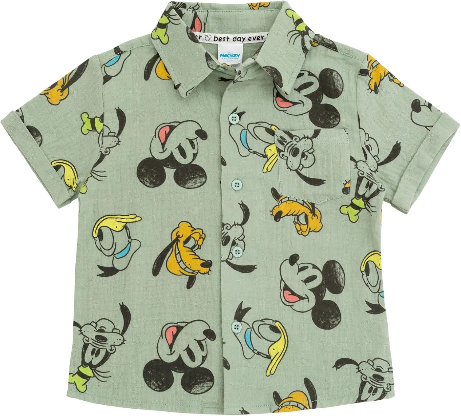 Disney Mickey Mouse Cotton Gauze Button Down Shirt, T-Shirt & Shorts 3 Piece Set Infant to Little Kid Sizes (12 Months- 7-8)