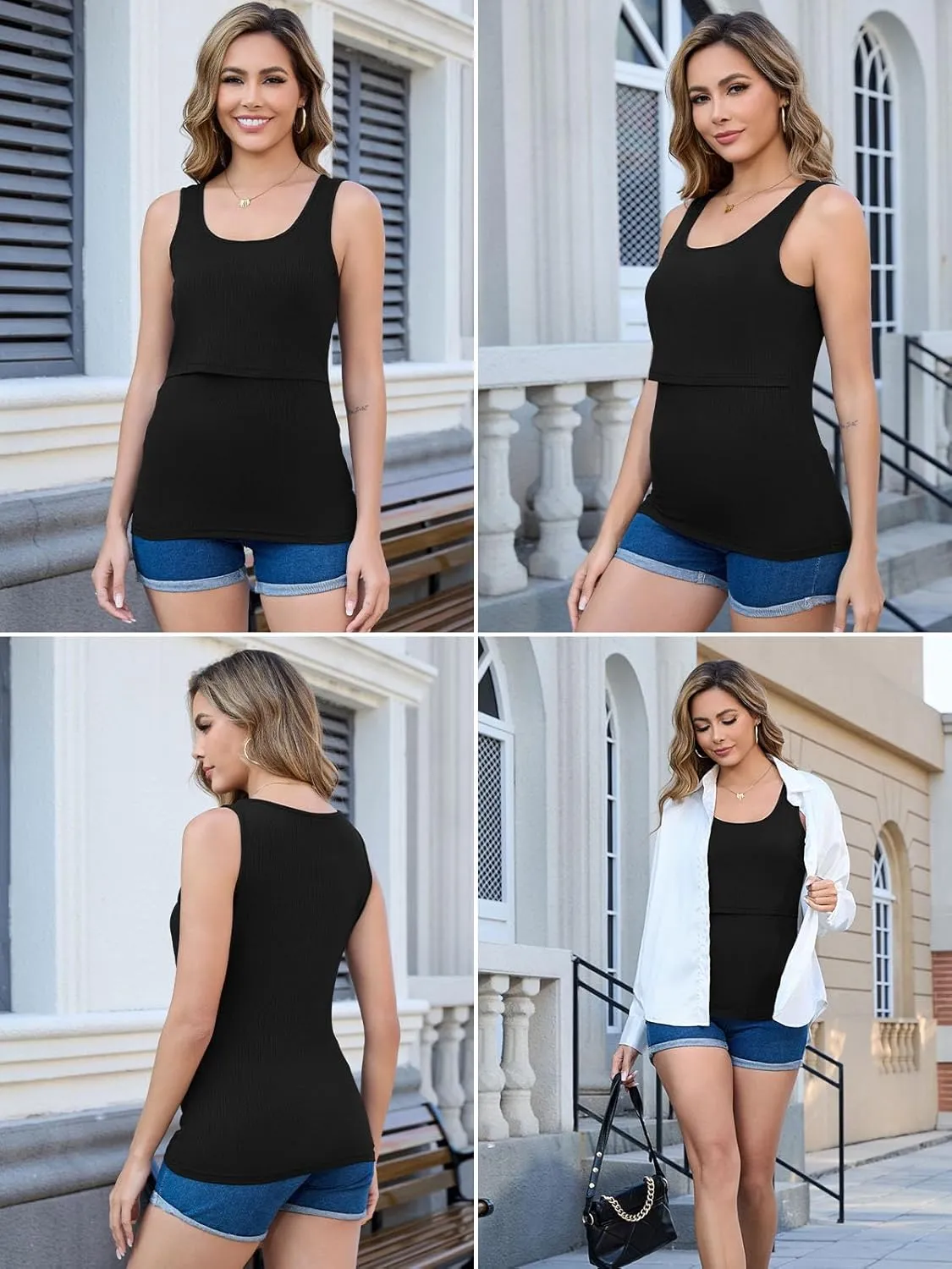 Ecavus Women's 3-Pack Ribbed Nursing Tank Tops Sleeveless Maternity Breastfeeding Shirts Double Layer Pregnancy Clothes
