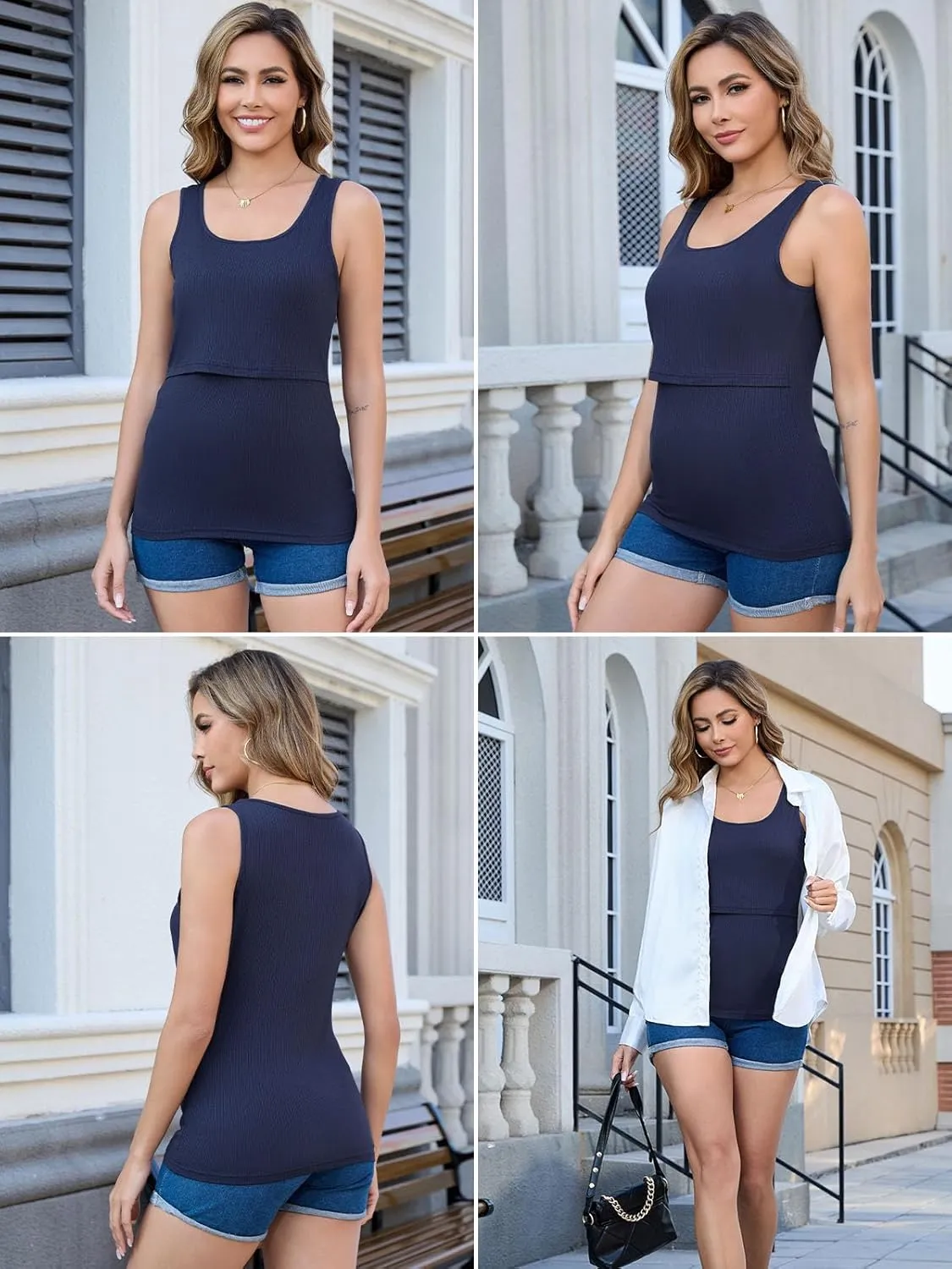 Ecavus Women's 3-Pack Ribbed Nursing Tank Tops Sleeveless Maternity Breastfeeding Shirts Double Layer Pregnancy Clothes